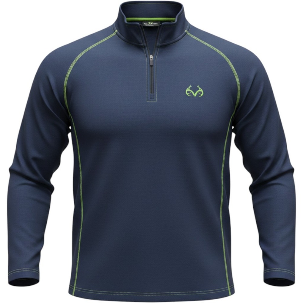 Realtree Mountainaire Mens XXL Navy Blue Quarter Zip Fleece Pullover Lime Green
